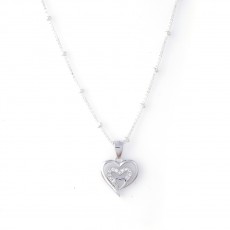 92.5 Sterling Silver Stoned Heart-in Pendant with Chain